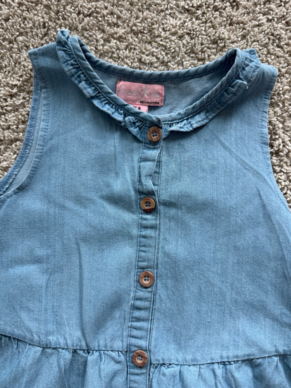 Girls Blue Chambray denim Butterfly Dress sleeveless Size 8 Button Front - Picture 3 of 7